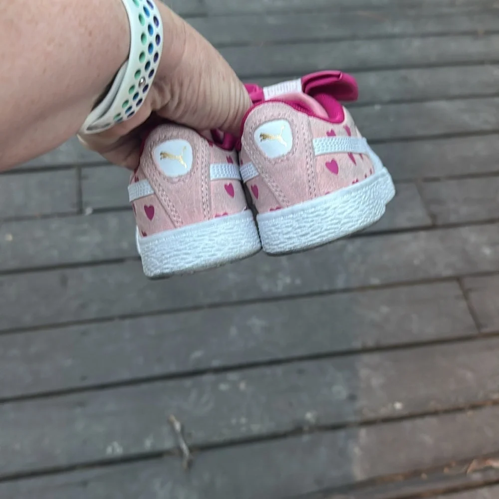 Puma Pink Heart Sneakers with White Soles size 12.5